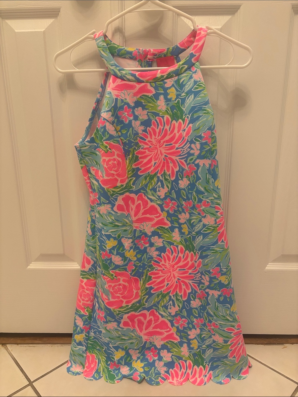 Lilly Pulitzer Blue Floral Halter Dress with Pink and Green Accents